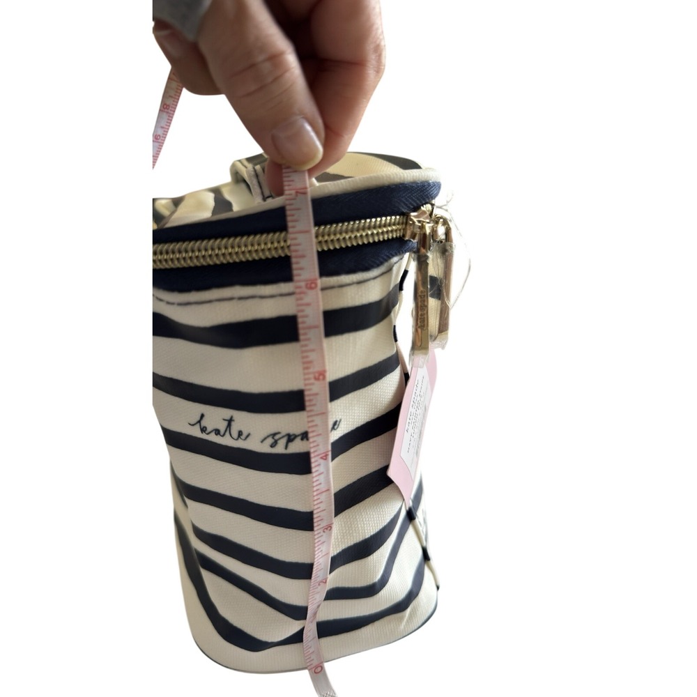 Kate Spade Womens Lunch Tote Bag Navy Cream Striped Insulated Zip Travel Cooler - Picture 8 of 8